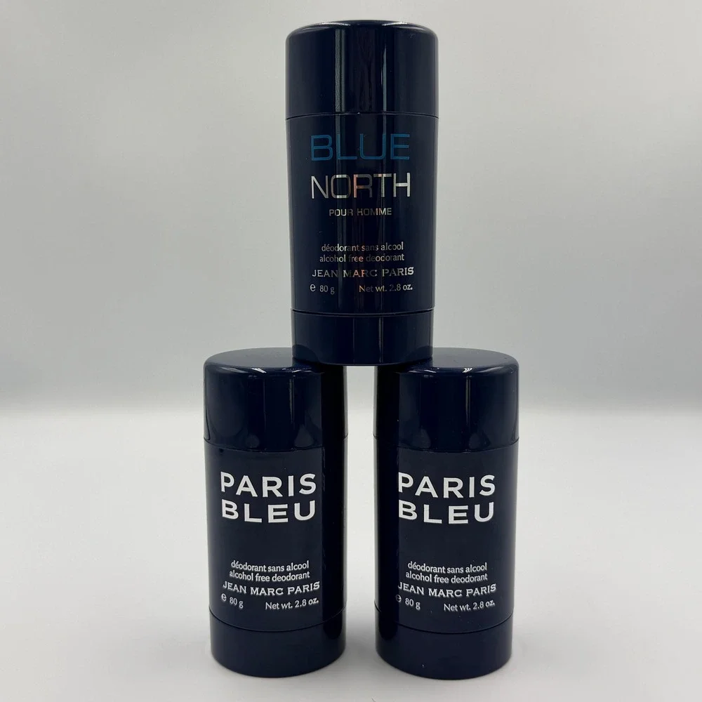 Jean Marc Paris Deodorant Men 2.8oz (2) Paris Bleu (1) Blue North 3pc Lot *NEW*